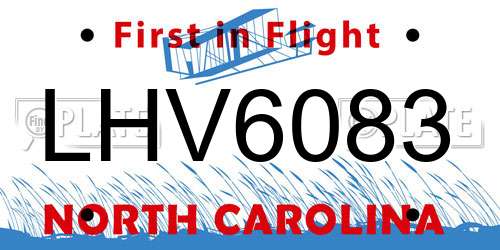 LHV6083 North Carolina License Plate