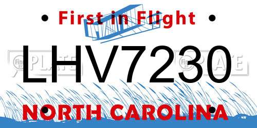 LHV7230 North Carolina License Plate