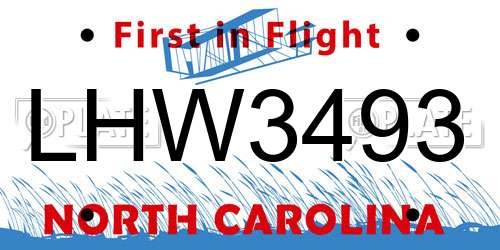 LHW3493 North Carolina License Plate