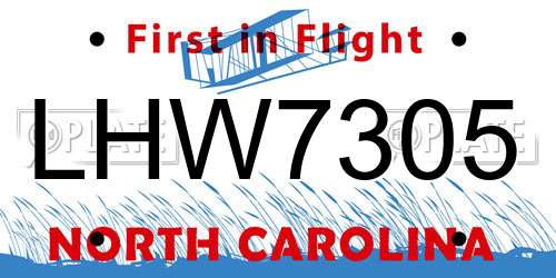 LHW7305 North Carolina License Plate
