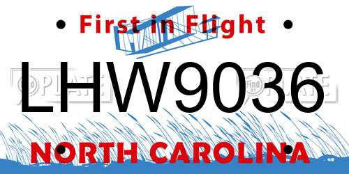 LHW9036 North Carolina License Plate