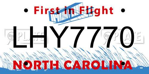 LHY7770 North Carolina License Plate