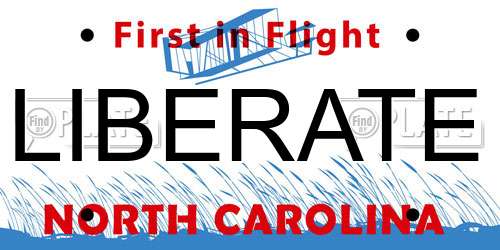 LIBERATE North Carolina License Plate