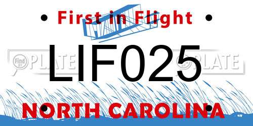 LIF025 North Carolina License Plate