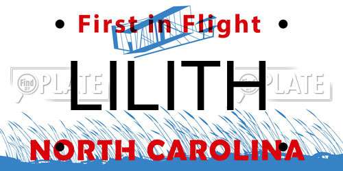 LILITH North Carolina License Plate