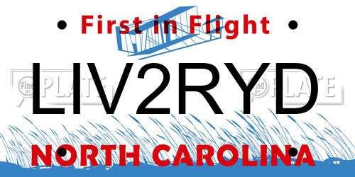 LIV2RYD North Carolina License Plate