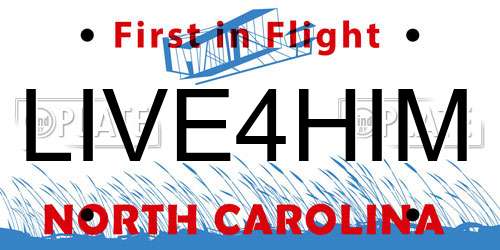 LIVE4HIM North Carolina License Plate