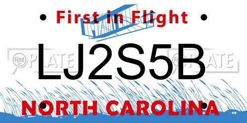 LJ2S5B North Carolina License Plate