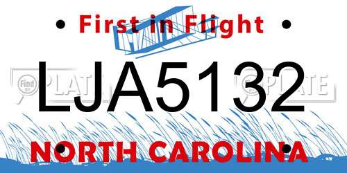 LJA5132 North Carolina License Plate