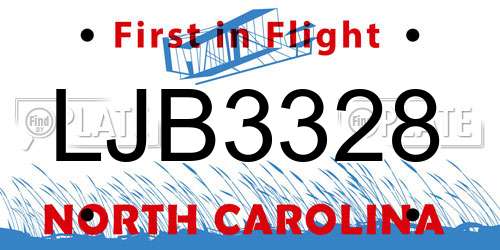 LJB3328 North Carolina License Plate