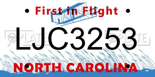 LJC3253 North Carolina License Plate