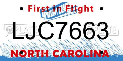 LJC7663 North Carolina License Plate