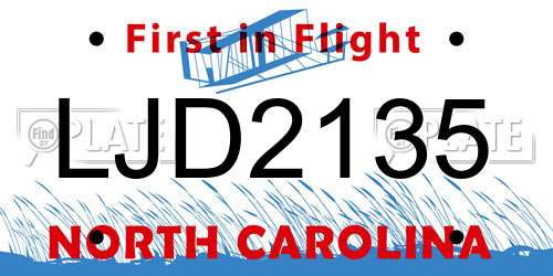 LJD2135 North Carolina License Plate