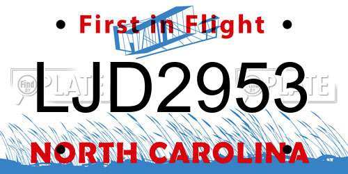 LJD2953 North Carolina License Plate