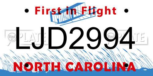 LJD2994 North Carolina License Plate