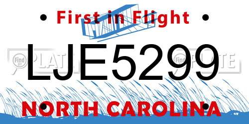 LJE5299 North Carolina License Plate