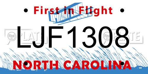LJF1308 North Carolina License Plate