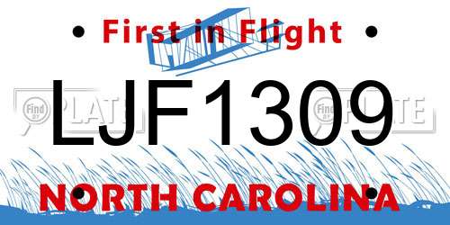 LJF1309 North Carolina License Plate