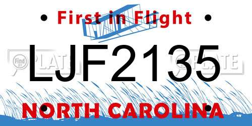 LJF2135 North Carolina License Plate
