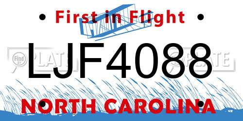LJF4088 North Carolina License Plate