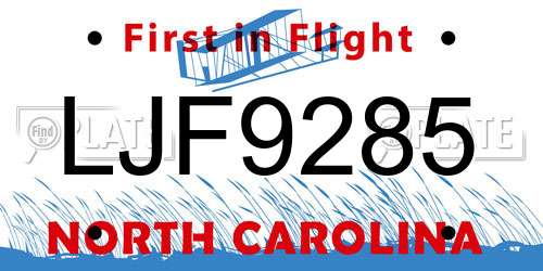 LJF9285 North Carolina License Plate
