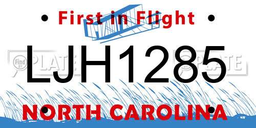 LJH1285 North Carolina License Plate