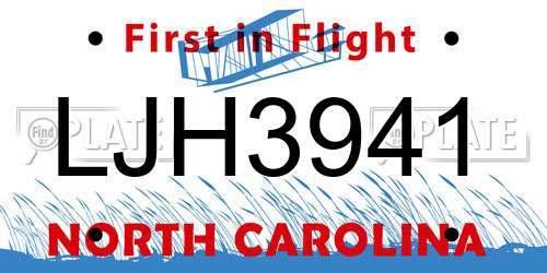 LJH3941 North Carolina License Plate