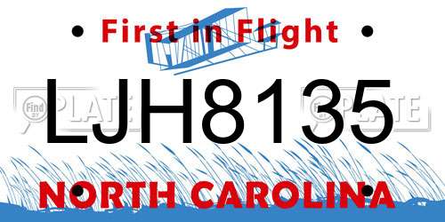 LJH8135 North Carolina License Plate