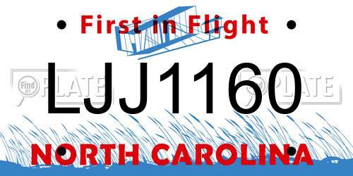 LJJ1160 North Carolina License Plate