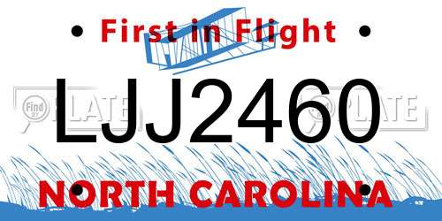 LJJ2460 North Carolina License Plate