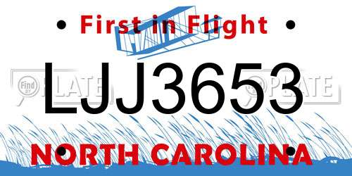 LJJ3653 North Carolina License Plate