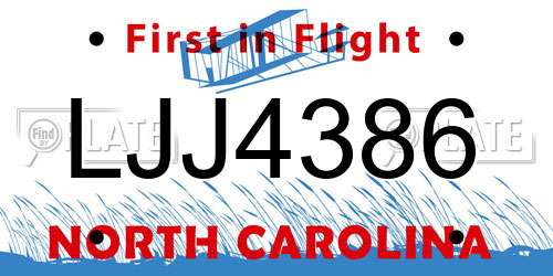 LJJ4386 North Carolina License Plate