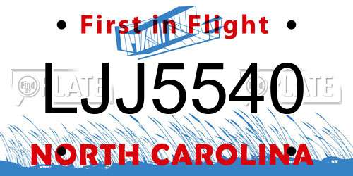 LJJ5540 North Carolina License Plate