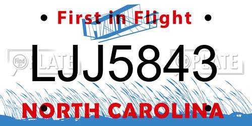 LJJ5843 North Carolina License Plate