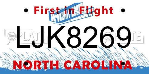 LJK8269 North Carolina License Plate