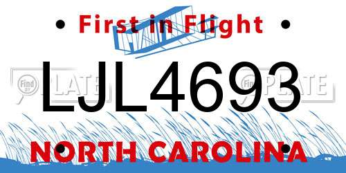 LJL4693 North Carolina License Plate