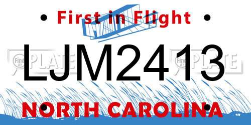 LJM2413 North Carolina License Plate