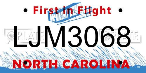LJM3068 North Carolina License Plate