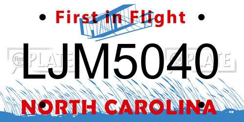 LJM5040 North Carolina License Plate