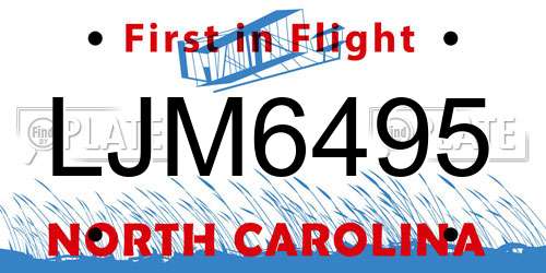 LJM6495 North Carolina License Plate