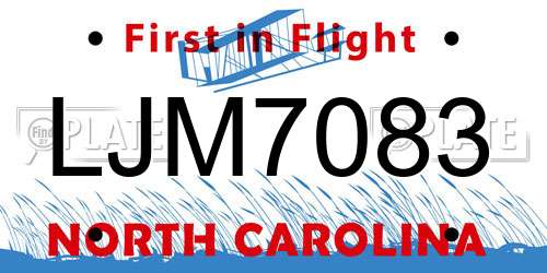 LJM7083 North Carolina License Plate