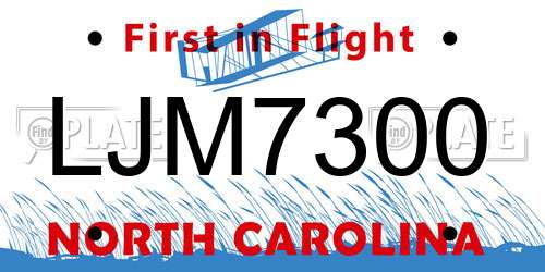 LJM7300 North Carolina License Plate