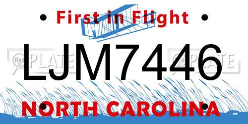 LJM7446 North Carolina License Plate