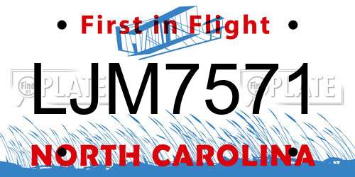 LJM7571 North Carolina License Plate