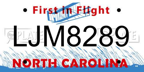 LJM8289 North Carolina License Plate