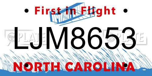 LJM8653 North Carolina License Plate