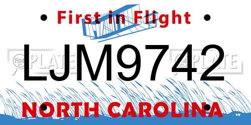 LJM9742 North Carolina License Plate
