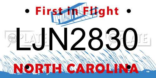 LJN2830 North Carolina License Plate