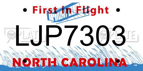 LJP7303 North Carolina License Plate