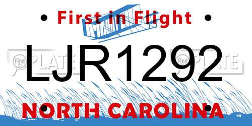 LJR1292 North Carolina License Plate